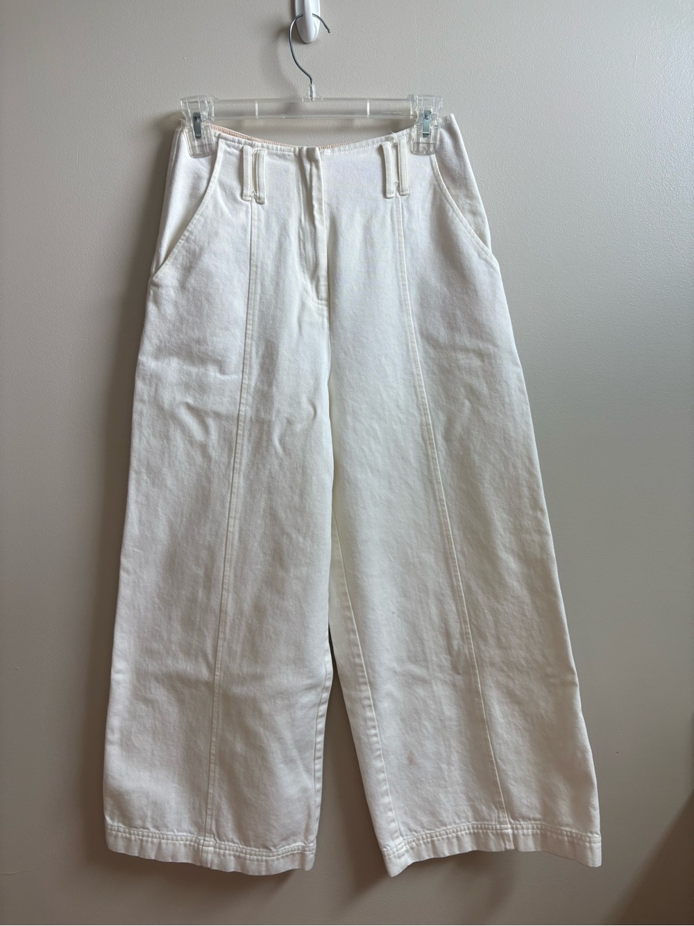 INTERMIX Cream Wide-Leg Seam-Front Jeans